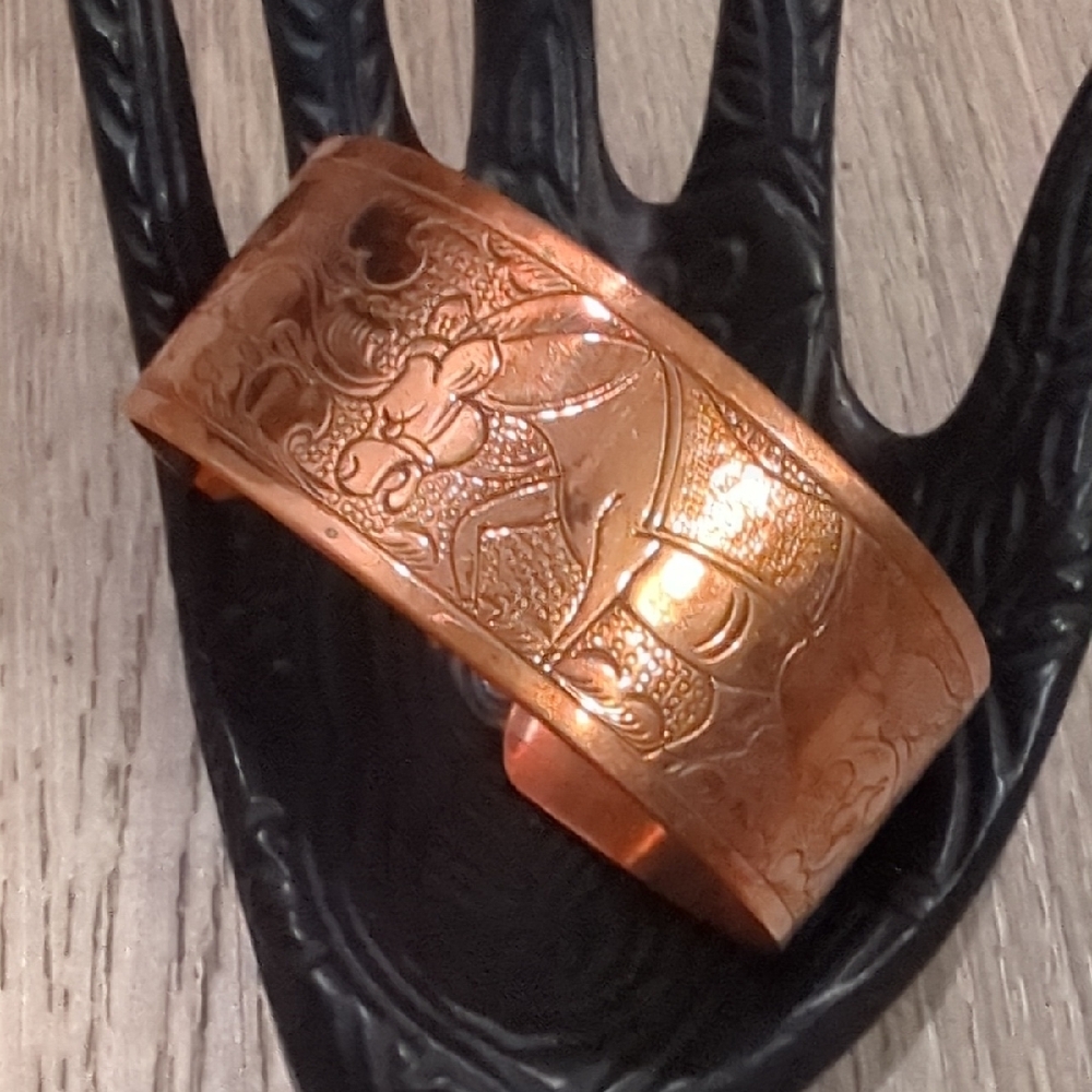 Vintage Copper Ethnic Story Etched Cuff